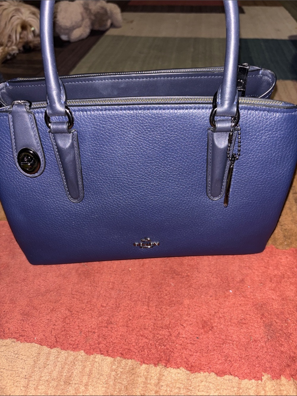 Coach Navy Pebbled Leather Double-Handle Tote